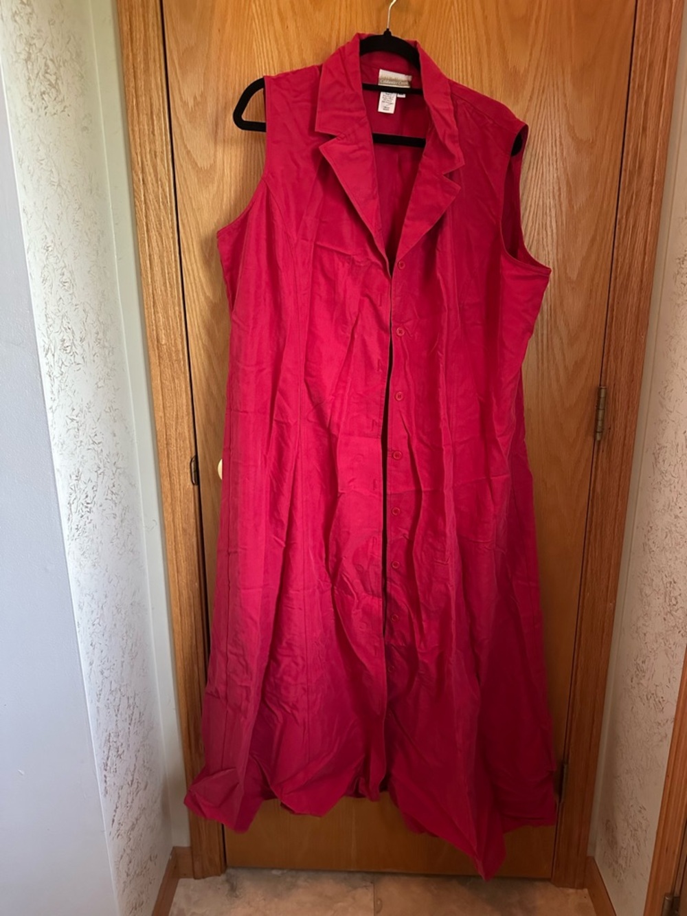 Vibrant Raspberry Red Button-Front Vest Dress